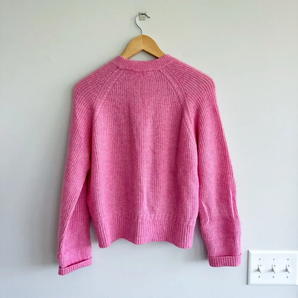Sezane Pink Ribbed Crewneck Sweater